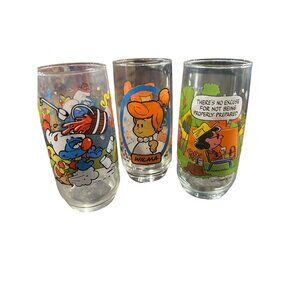 Vintage Alvin, Smurfs And Flintstones Glasses